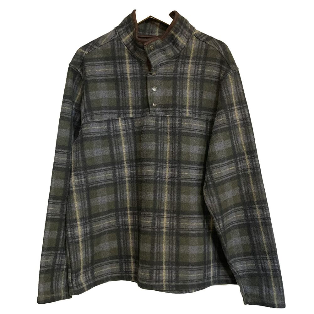 John Wayne Sweater Fleece Plaid Mock Neck 1/4 Snap Up Long Sleeve Mens‎ XL